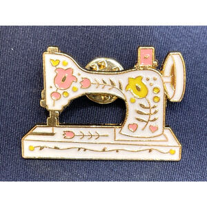 NWOT Antique Sewing Machine Lapel Pin Brooch White Enamel Floral Flowers